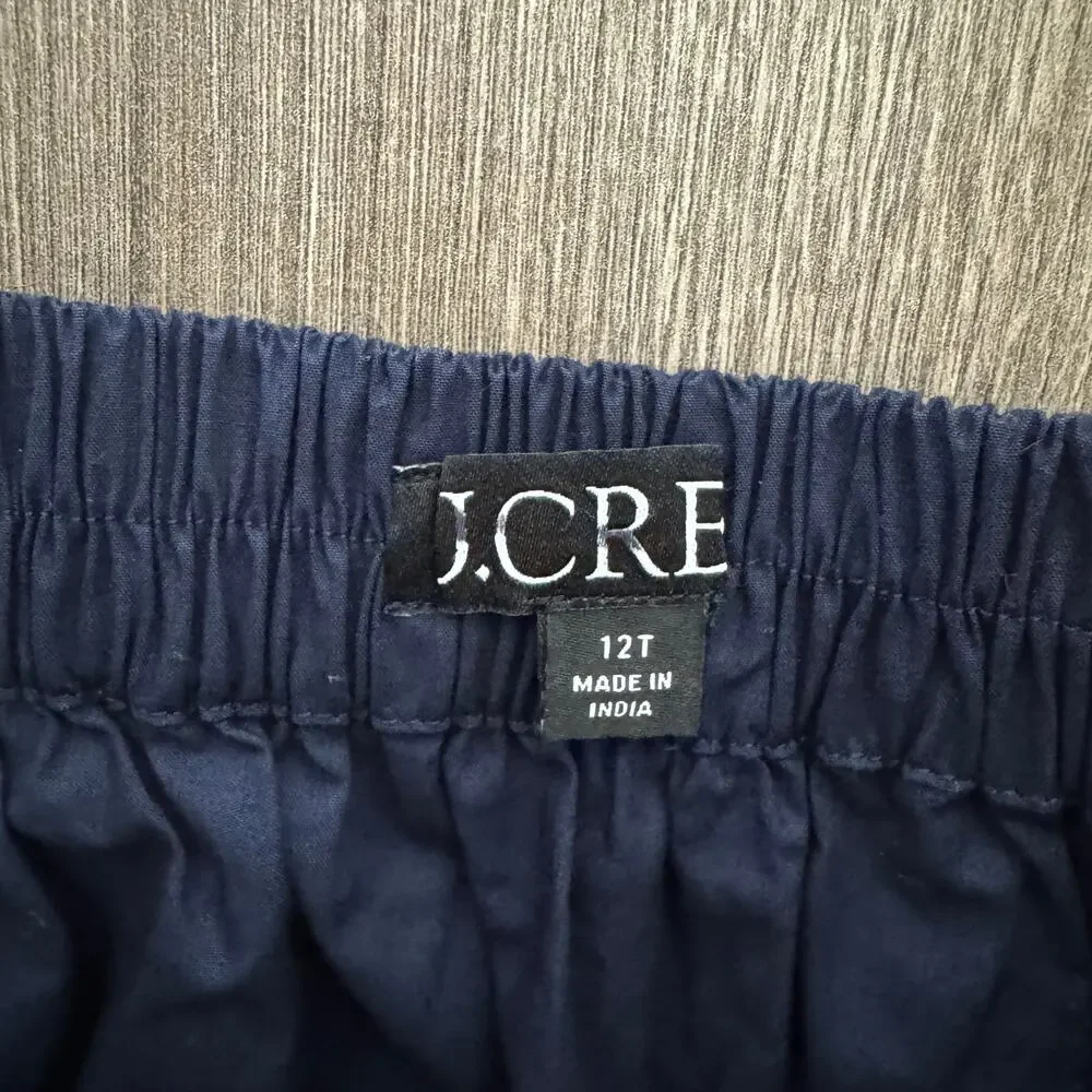 J.Crew Christina Midi Skirt 12T Blue Contrast Stitch Cotton Poplin Elastic Waist